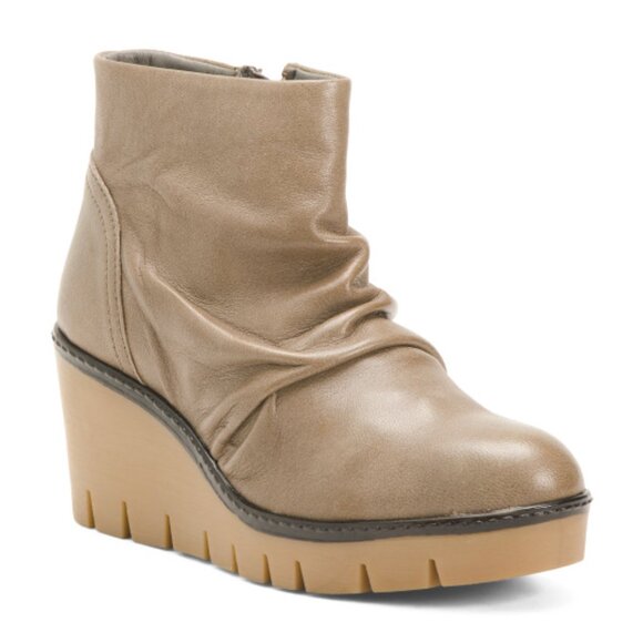 NEW DIBA TRUE Leather Nift Tee Wedge Booties Taupe for women 462tn - Picture 1 of 3